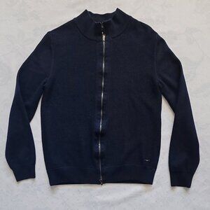 BOSS Hugo Boss Men's Full Zip Knit Cardigan Sweater Navy Blue Italian Yarn - Siz